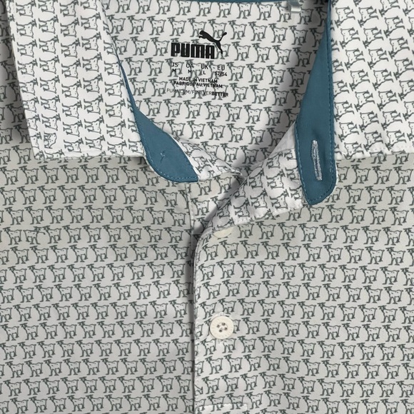 Puma Men's White Polo with Teal Collar Accents - Picture 2 of 12